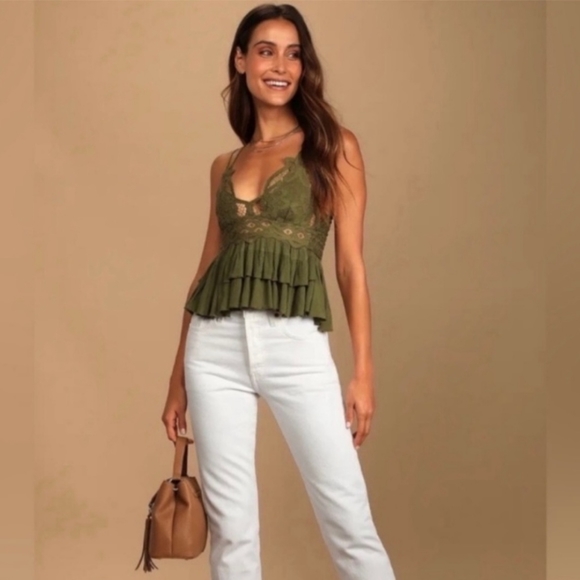 Free People Adella Cami in Olive Sparrow MSRP $68 NEW FP155 - Picture 3 of 9